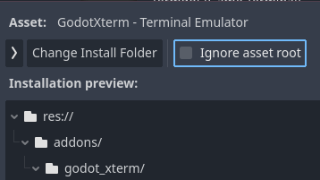 AssetLib install dialog: uncheck "Ignore asset root"